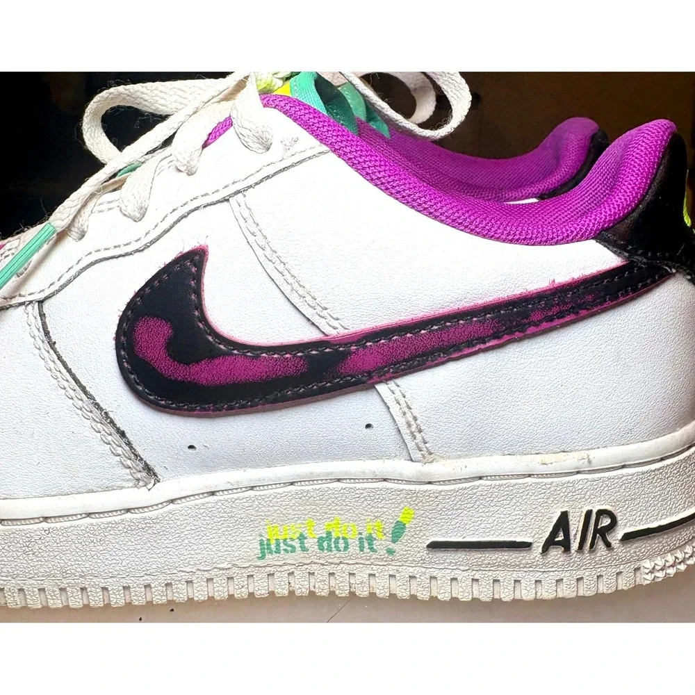 Nike Air Force 1 Low White Purple Teal Just Do It GS Sneakers CW1590-101
